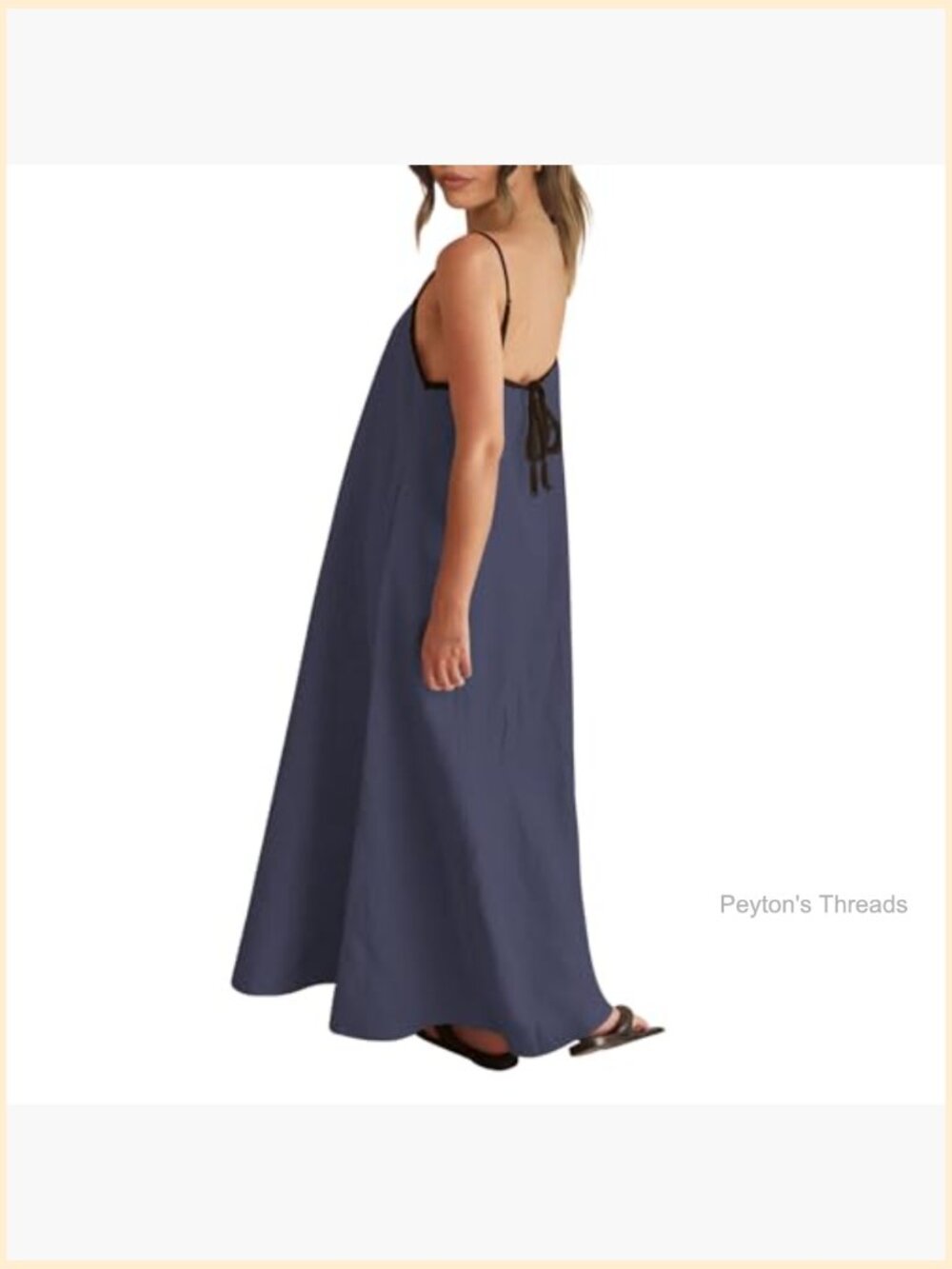 Linen Maxi Dress with Pockets Spaghetti Strap Backless Casual Beach Party - Picture 3 of 7